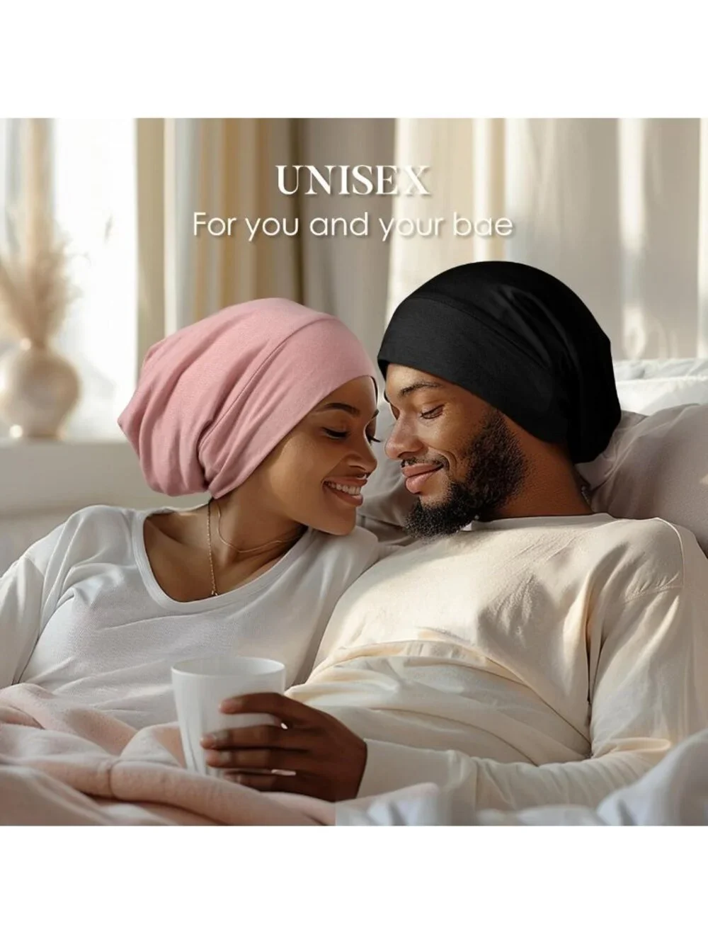 Silk Sleep Bonnet for Women & Men - Soft Mulberry Silk Hair Protection, Black
